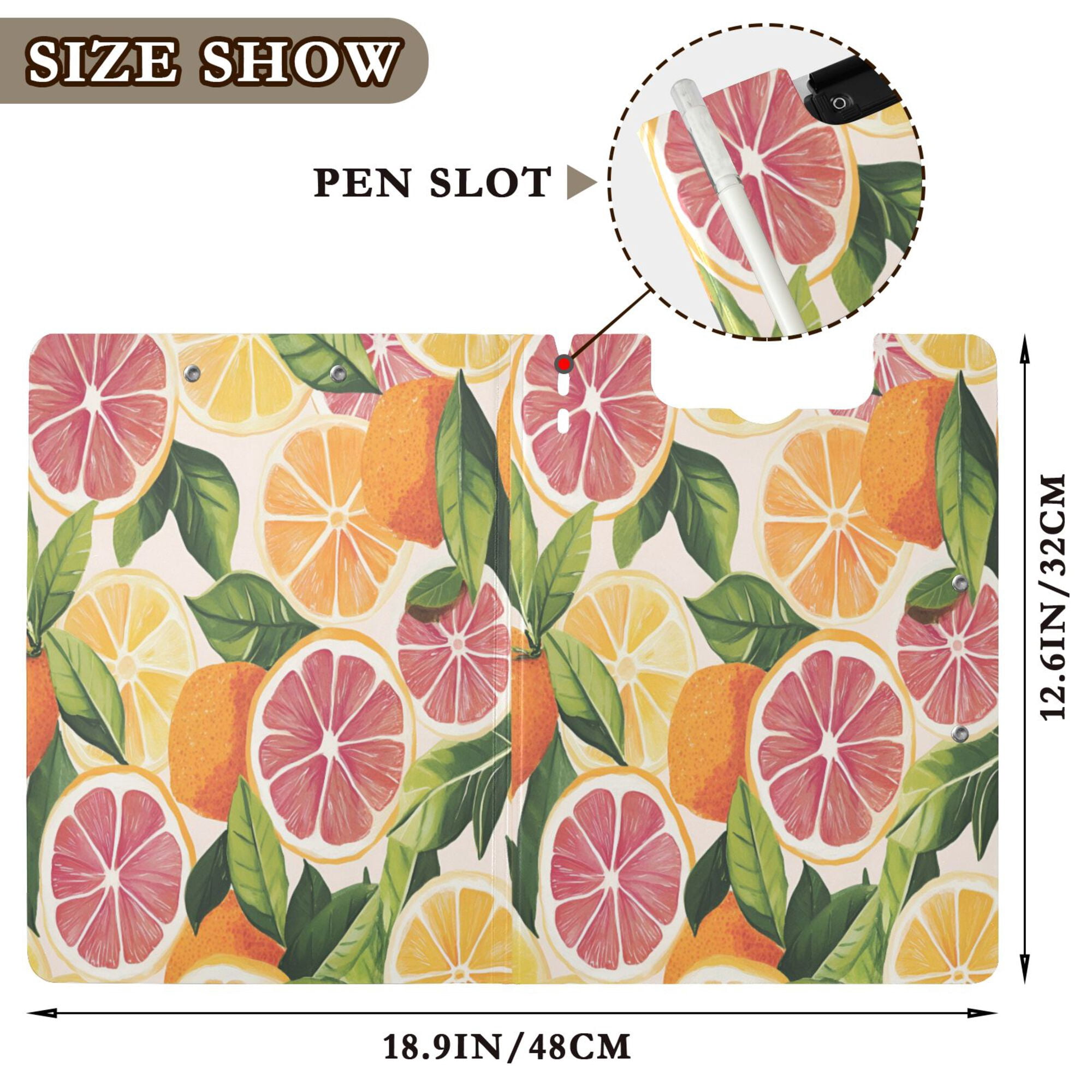FORMRS A4 Clipboard Folder with Pen Holder Horizontal Foldable School Office Binder, Citrus Leaves