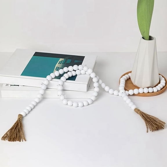 Farmhouse Wood Beads Garland Decor, Wooden Beads for Home Decor with Tassels, Rustic Country Decor for Table, Wall Etc