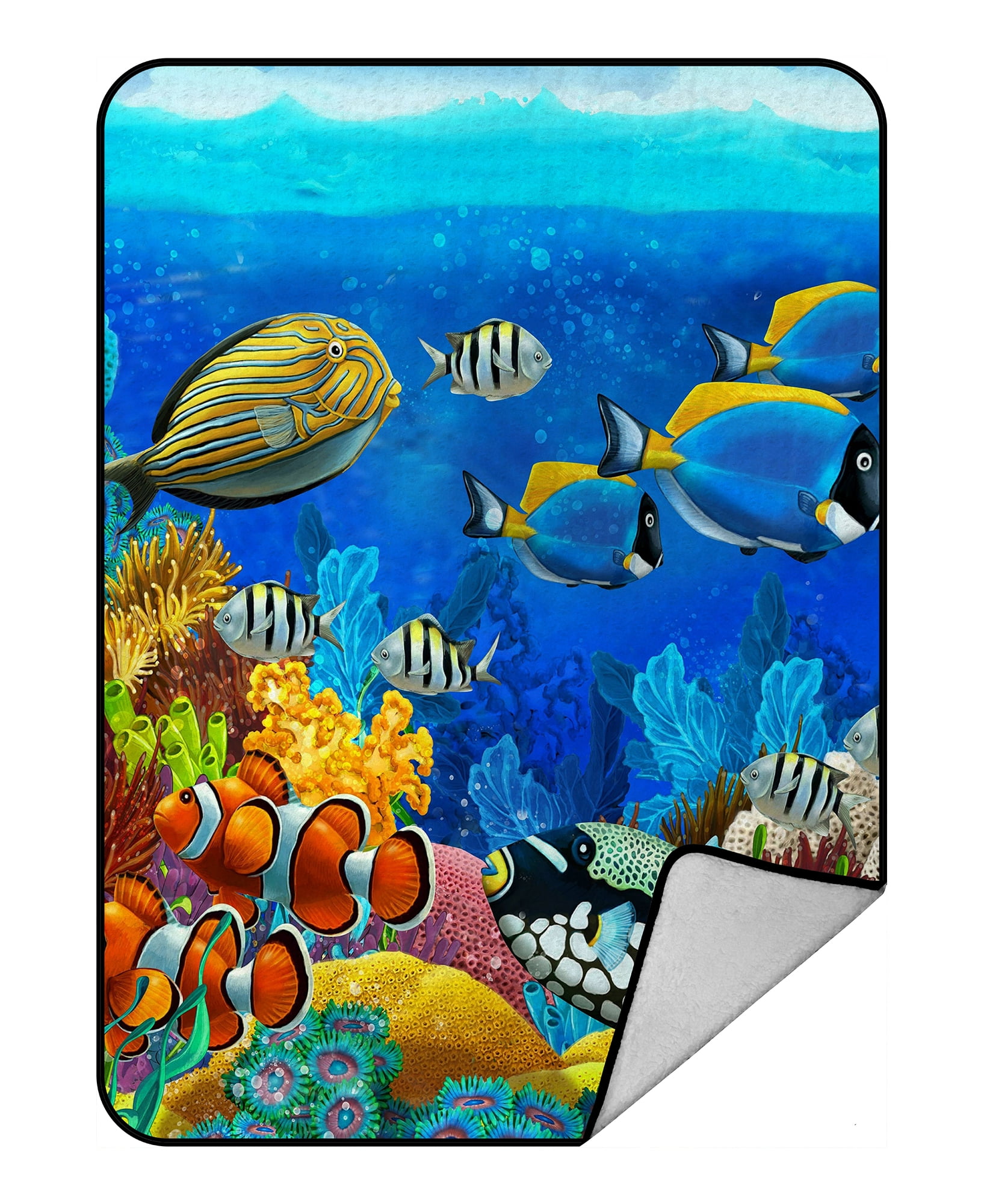GCKG Sea Seabed Fish Corals Underwater Ocean Tropical Fleece Blanket