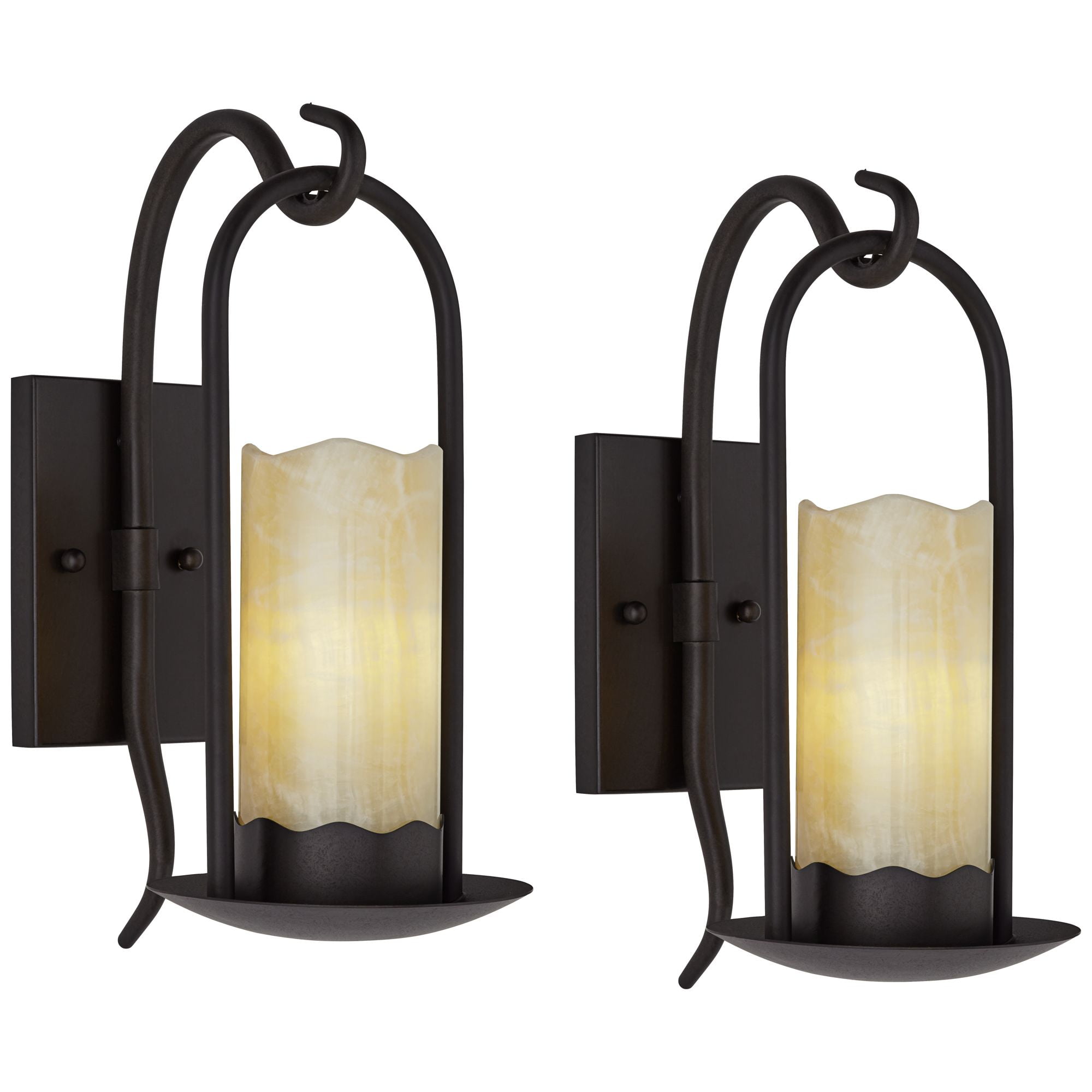 Rustic Wall Light Sconces Set of 2 Espresso Bronze Hardwire 6 1/2" Fixture Faux Candle for Bedroom Bedside Living Room Hallway