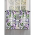 thumbnail image 5 of Purple Flowers 2 Panel Kitchen Curtains for Windows, Spring Floral Leaves Plants Gray Plaid Bathroom Privacy Curtain, Home Décor Window Treatment for Bedroom/Living Room 55"x45", 5 of 6