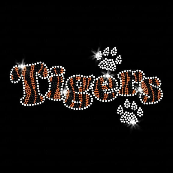 JCS Rhinestones Orange Tiger Stripes Sparkly Paw Iron-on Rhinestone Clear Crystals and Rhinesud Transfer Bling
