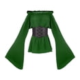 thumbnail image 2 of KICILVS Renaissance Shirt Women Solid Color Off Shoulder Flare Sleeve Blouse Corset Waist Ruched Hem Halloween Party Top Green, 2 of 5