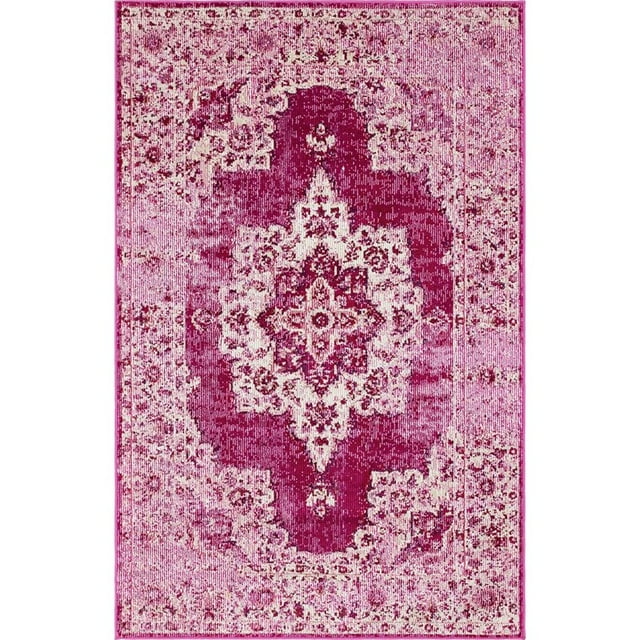 Unique Loom Tapis de Charme Moderne 4' x 6' Rectangle Rose/ivoire