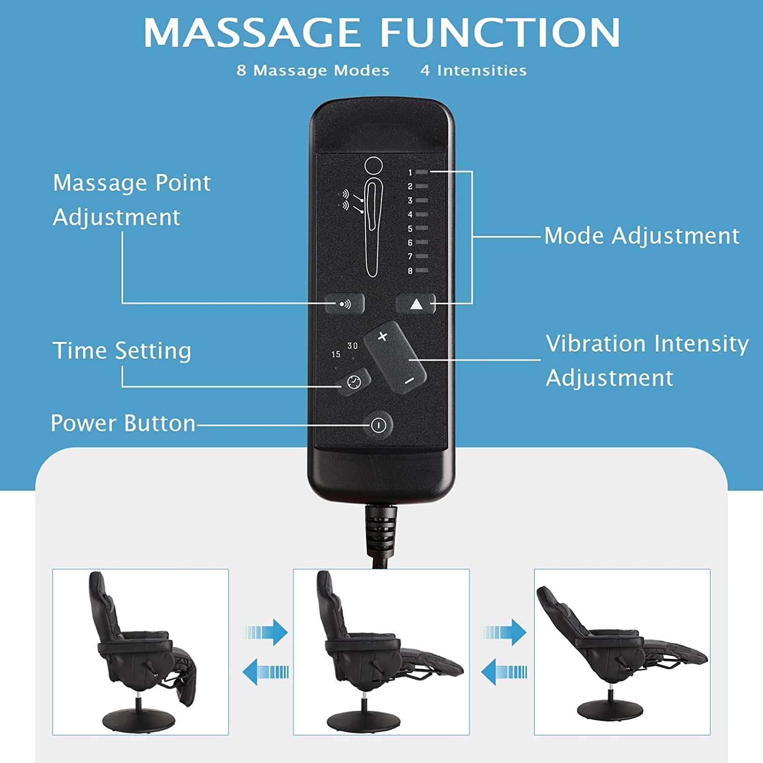 LVUYOYO Massage Gaming Chair Ergonomic PU Leather High Back Adjustable Seat Width