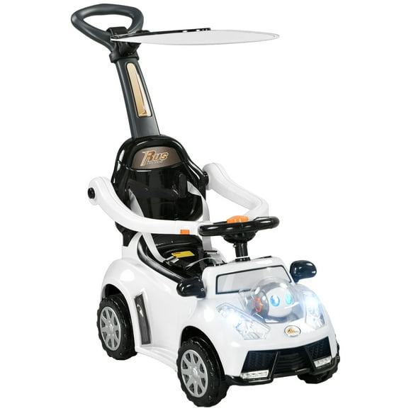 Qaba 3 in 1 Kids Push Car Toddler Sliding Car, Foot to Floor Design, White