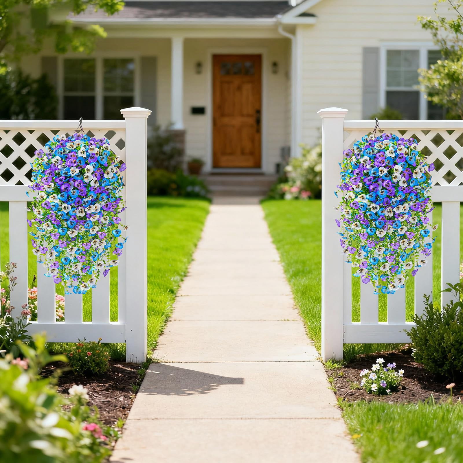 1 Pc Artificial Hanging Flowers for Outdoors Morning Glory Artificial Flowers Spring Summer Decoration UV Resistant Fuchsia Faux Flowers for Outdoor Planters Front Door Porch, 29.53", Multicolor B