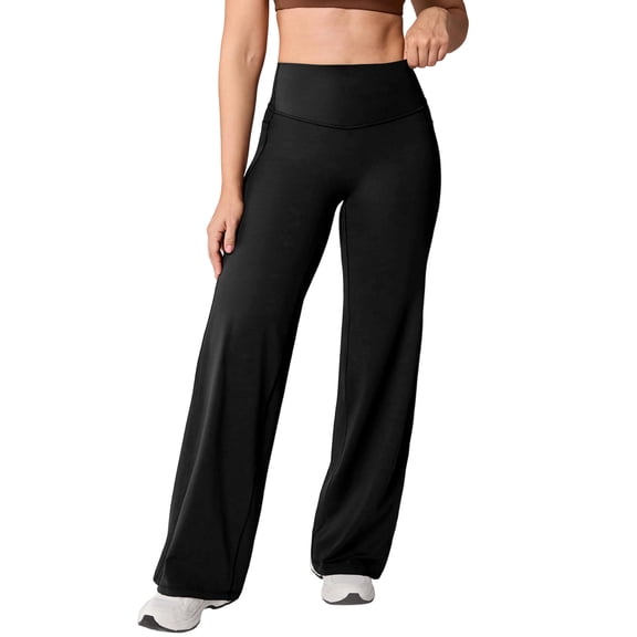 Womens Leggings High Waist Wide Leg Yoga Pants Stretchy Lounge Trousers Soft Relaxed Fit Athletic Workout Bottoms Black L