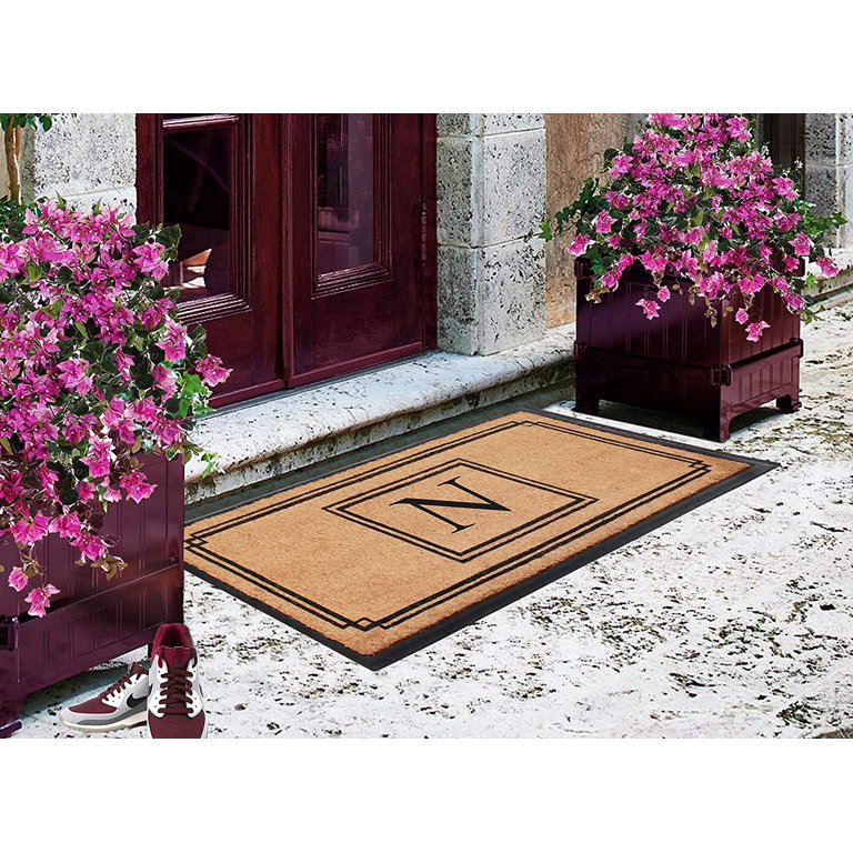 A1hc Rubber & Coir Monogrammed Large Doormat 24X47.5 Black/Beige