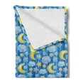 thumbnail image 2 of Baby Soft Flannel Fleece Blanket, Abstract Skyline with Stars Clouds and Crescent Moon Vertical Striped Backdrop Doodle, Cozy Plush for Indoor and Outdoor Use, 50" x 70", Blue Yellow, by Ambesonne, 2 of 5