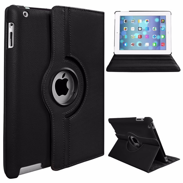 PU Leather Smart Stand Flip Case Cover for Apple-I-pad mini 4 360 Rotation Tablet Full Protector Case Black