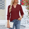 thumbnail image 6 of Women's Summer Tops Women's Fashion Casual V-neck Solid Color Lace 3/4 Sleeve Loose Top T-shirt, 6 of 7