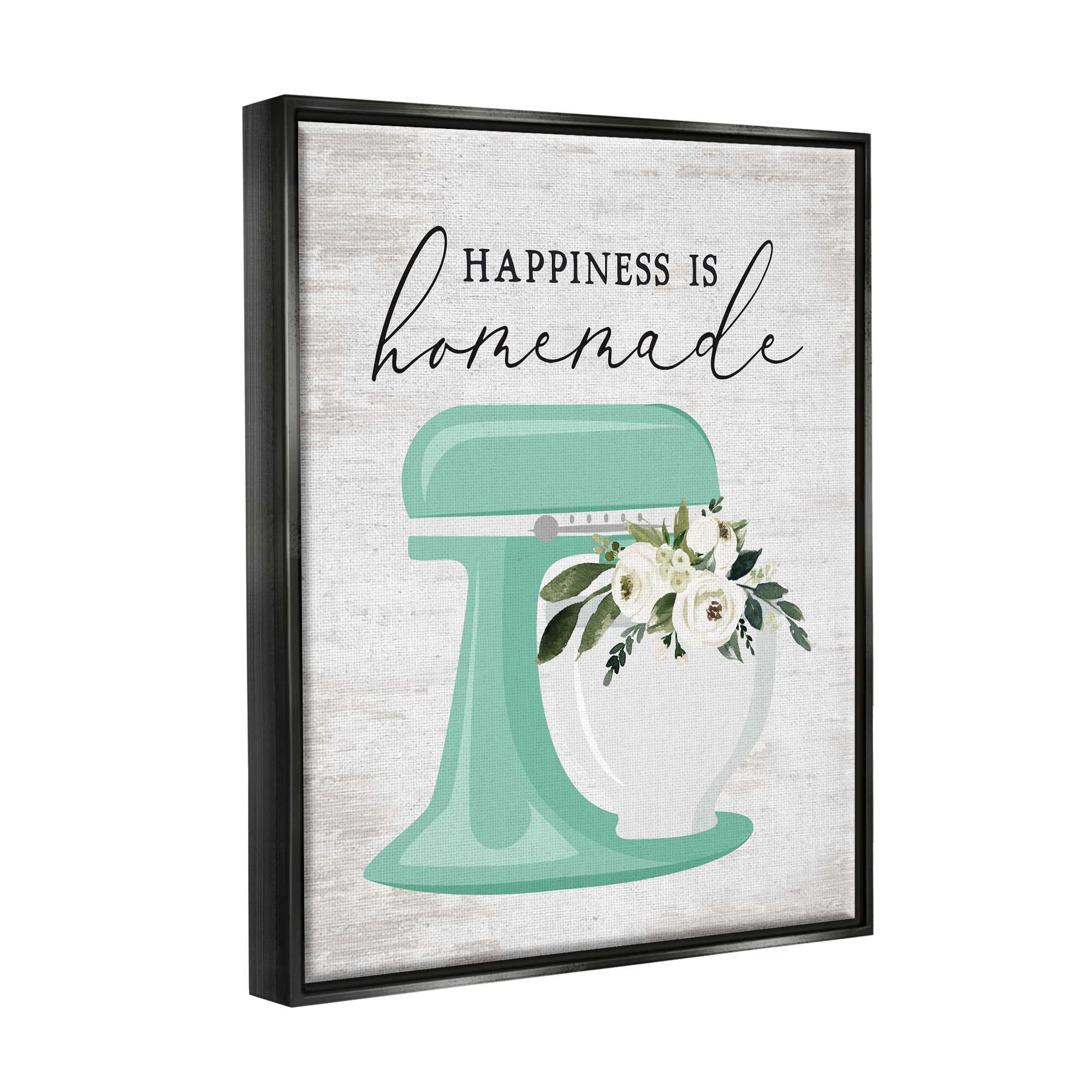 Stupell Industries Happiness is Handmade Phrase Food & Beverage Painting Black Floater Framed Art Print Wall Art, 17 x 21