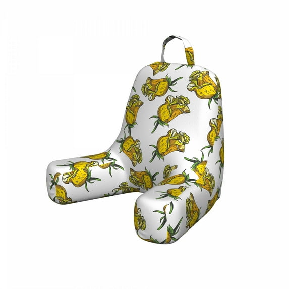 Rose Reading Pillow, Computer Graphics of Mustard Toned Burgeoning Flowers English Garden Art, Bedrest Cushion with Back Pocket and Washable Cover, 2 Sizes, by Ambesonne