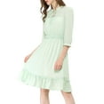 thumbnail image 4 of MODA NOVA Juniors Layered Ruffle Hem 3/4 Sleeves Smocked A-Line Chiffon Dress, 4 of 7