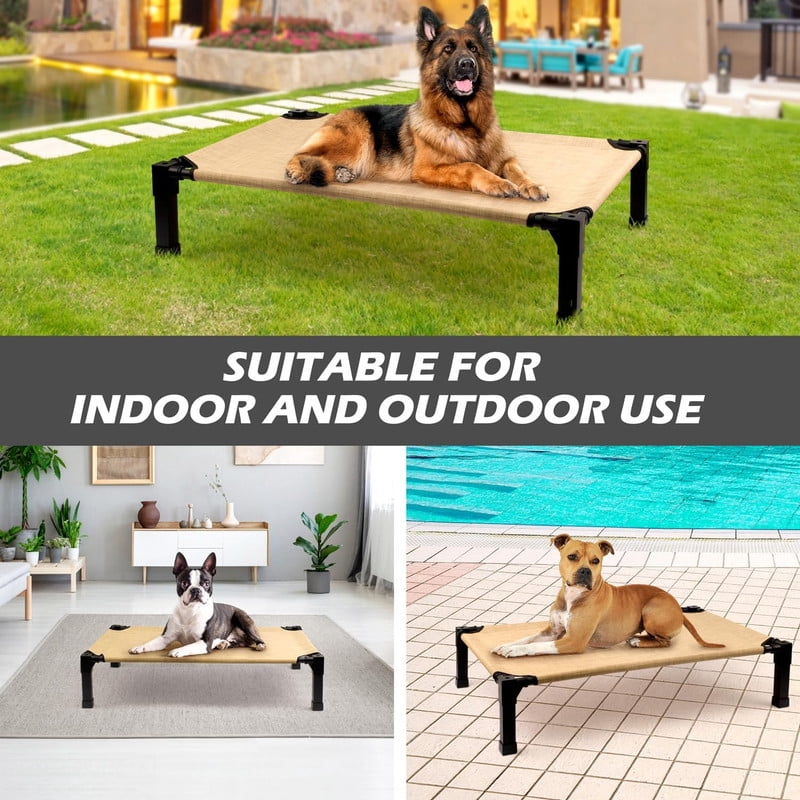 Elevated Dog Bed with Chew Proof Washable Breathable Mesh and Metal Frame, Portable No-Slip Feet for Outdoor or Indoor Use