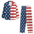 thumbnail image 2 of Renewold American Flag Pjs Pajama Set,4th of July,2 Pieces Durable Long Sleeve Women Button Shirt and Elastic Waist Pants with Pockets Casual Home Nightgown Sweatshirt Size 3XL, 2 of 5
