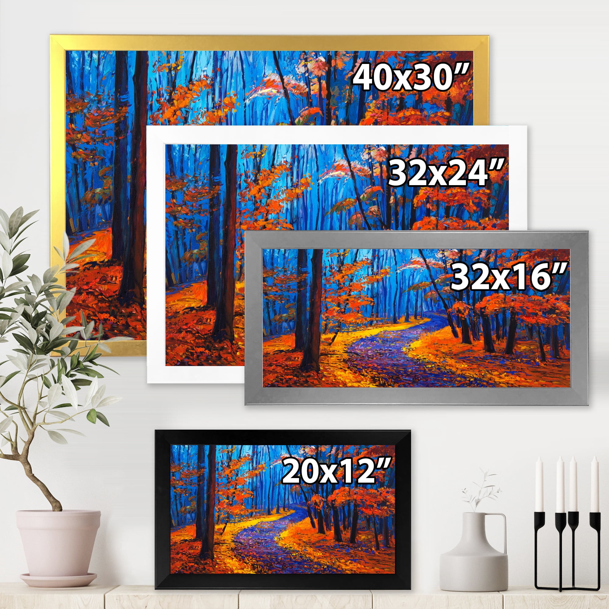 Designart 'Orange Autumn Landscape With Little Road I' Traditional Framed Art Print
