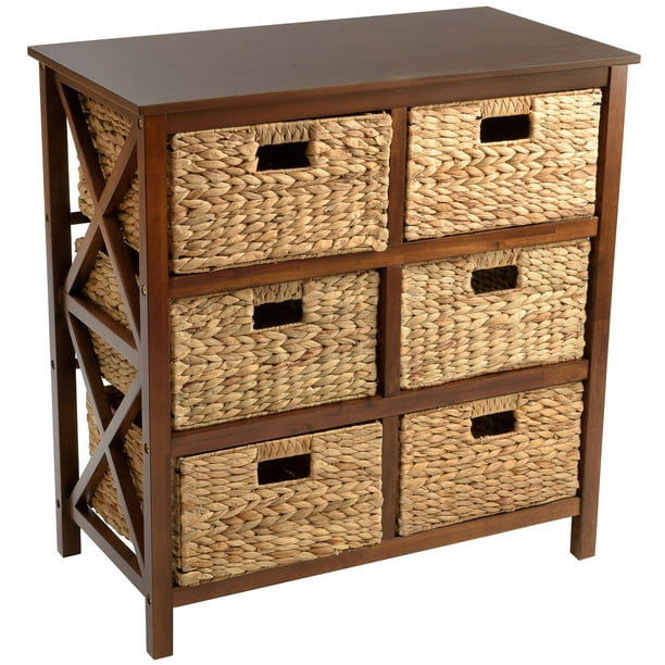 Ehemco 3 Tier X Side End Storage, Wicker Basket Cabinet Storage