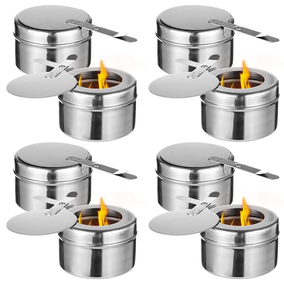 8 PCS Stainless Steel Chafing Fuel Holders with Safety Cover, 3.5 Inch Portable Metal Burners for Hot Pot, Buffet Catering, Indoor Outdoor Food Warmer