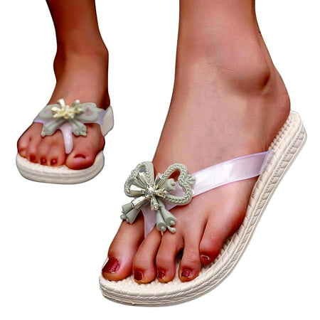 

Sawvnm Summer Ladies Shoes Floral Pattern Strap Flip Flops Sandals Women s Slippers Holiday Gift Green US:7
