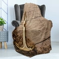 thumbnail image 4 of Rustic Soft Flannel Fleece Blanket, Nautical Anchor and Fishing Net on Wooden Background Fisherman Seaside Themes, Cozy Plush for Indoor and Outdoor Use, 70" x 90", Brown and Cocoa, by Ambesonne, 4 of 5