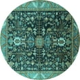 thumbnail image 1 of Ahgly Company Machine Washable Indoor Round Oriental Turquoise Blue Industrial Area Rugs, 3' Round, 1 of 4