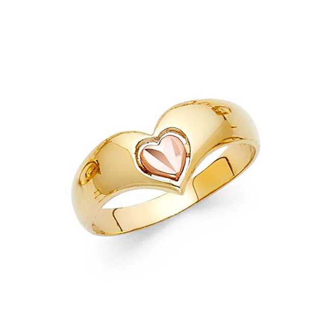 Precious Stars DM02127RG-sz7 14K Two Tone Gold Rose Gold Heart Chevron Ring - Size 7