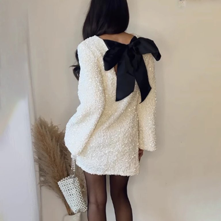 Sexy Long Sleeve Dress For Women, Homecoming Round Neck Sparkling Sequin  Backless Bow Cute Party Dress Women Blazer Bohemian Dress Hippie Clothes  Church 2024 Dresses (XL, White) ZMTing - Walmart.com