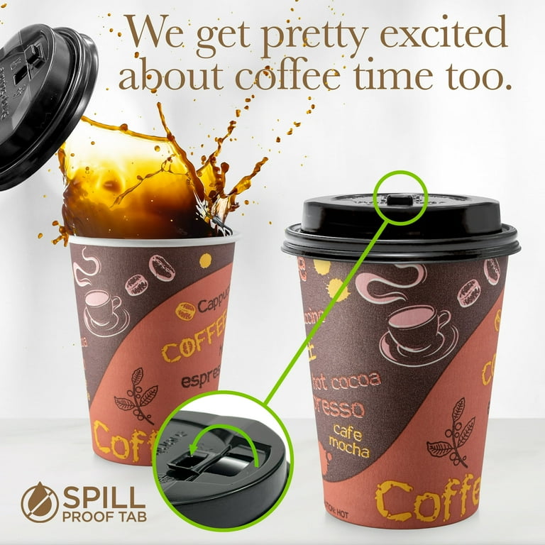 Disposable Coffee Cups with Lids 12 oz, 100 Count, To Go Coffee Cups for Hot Beverages