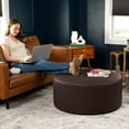 thumbnail image 5 of Jaxx Candler Round Coffee Table Ottoman, Large, 36-Inch, Premium Faux Leather, Chocolate, 5 of 8