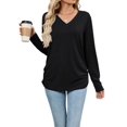 thumbnail image 3 of Womens T Shirts V Neck Long Sleeve Casual Tops Soft Solid Basic Tee Black L, 3 of 10
