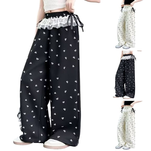 Bixock Fall Pants for Girls High Waist Straight Leg Pants with Pockets Kids Printed Loose Casual Wide Leg Trousers Comfortable Workout Activewear Girls Clothings Size 5-6Years