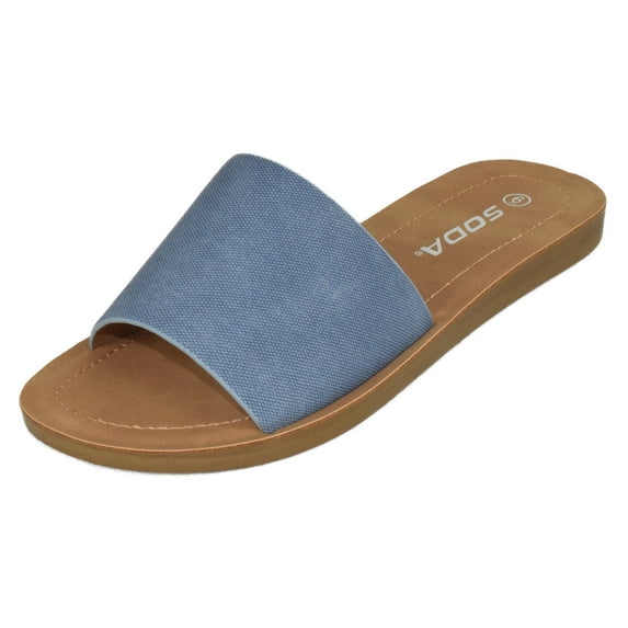 Soda Shoes Women Flip Flops Basic Plain Slippers Slip On Sandals Slides Casual Peep Toe Beach EFRON-S Blue Denim 5.5
