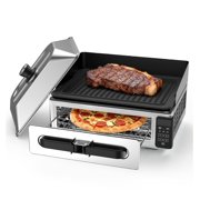 Countertop Grill Oven Combo - 2-in-1 Indoor Electric Grill & Oven, Pizza Toaster Grill, 500°F, Timer, Baking Trays & Splash Guard