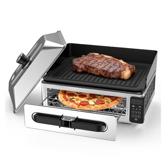 Countertop Grill Oven Combo - 2-in-1 Indoor Electric Grill & Oven, Pizza Toaster Grill, 500°F, Timer, Baking Trays & Splash Guard