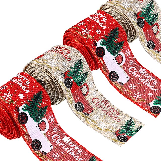 CHAO Rollos Cinta Navideña, Cinta Feliz Navidad, Cinta Decorativa Navideña, Cinta para Envolver Regalos Navideños, Cintas Impresas Cinta Grosgrain, para Decoración Navideña, Manualidades DIY, Envoltur