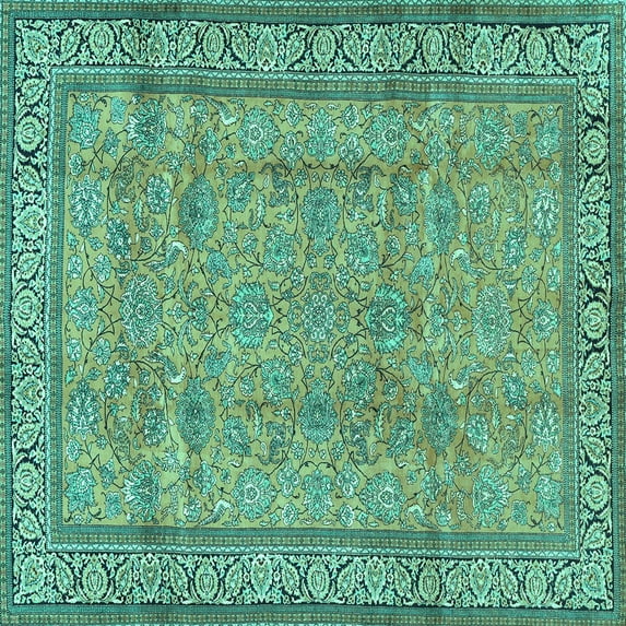 Ahgly Company Machine Washable Indoor Square Persian Turquoise Blue Traditional Area Rugs, 7' Square