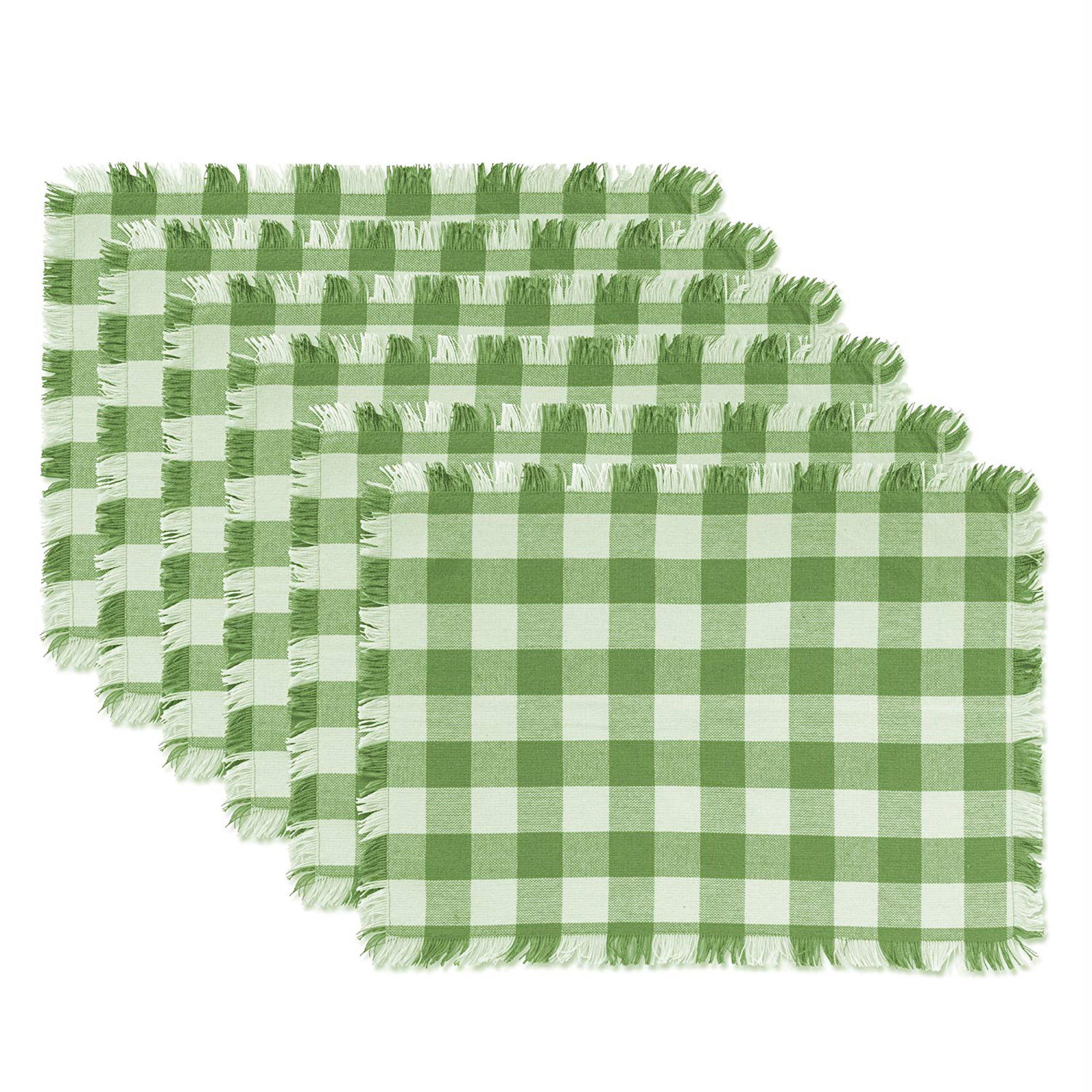 DII Bright Green Heavyweight Check Fringed Placemat (Set of 6)