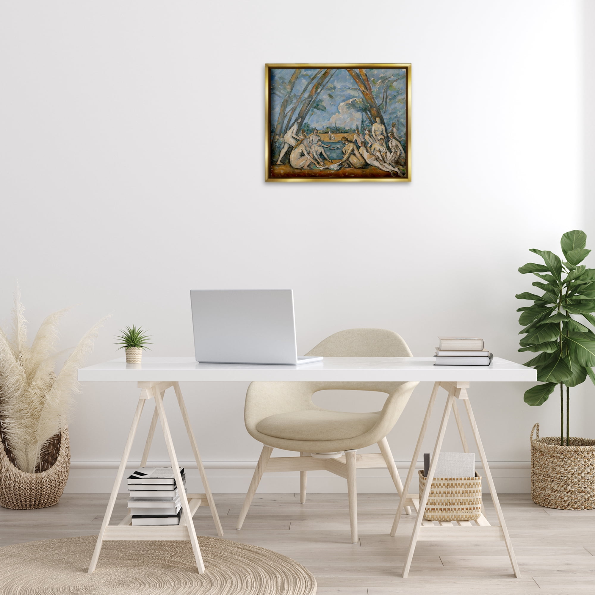 Stupell Industries Classic Cezanne Large Bathers People Painting Gold Floater Framed Canvas Art Print Wall Art, 21 x 17
