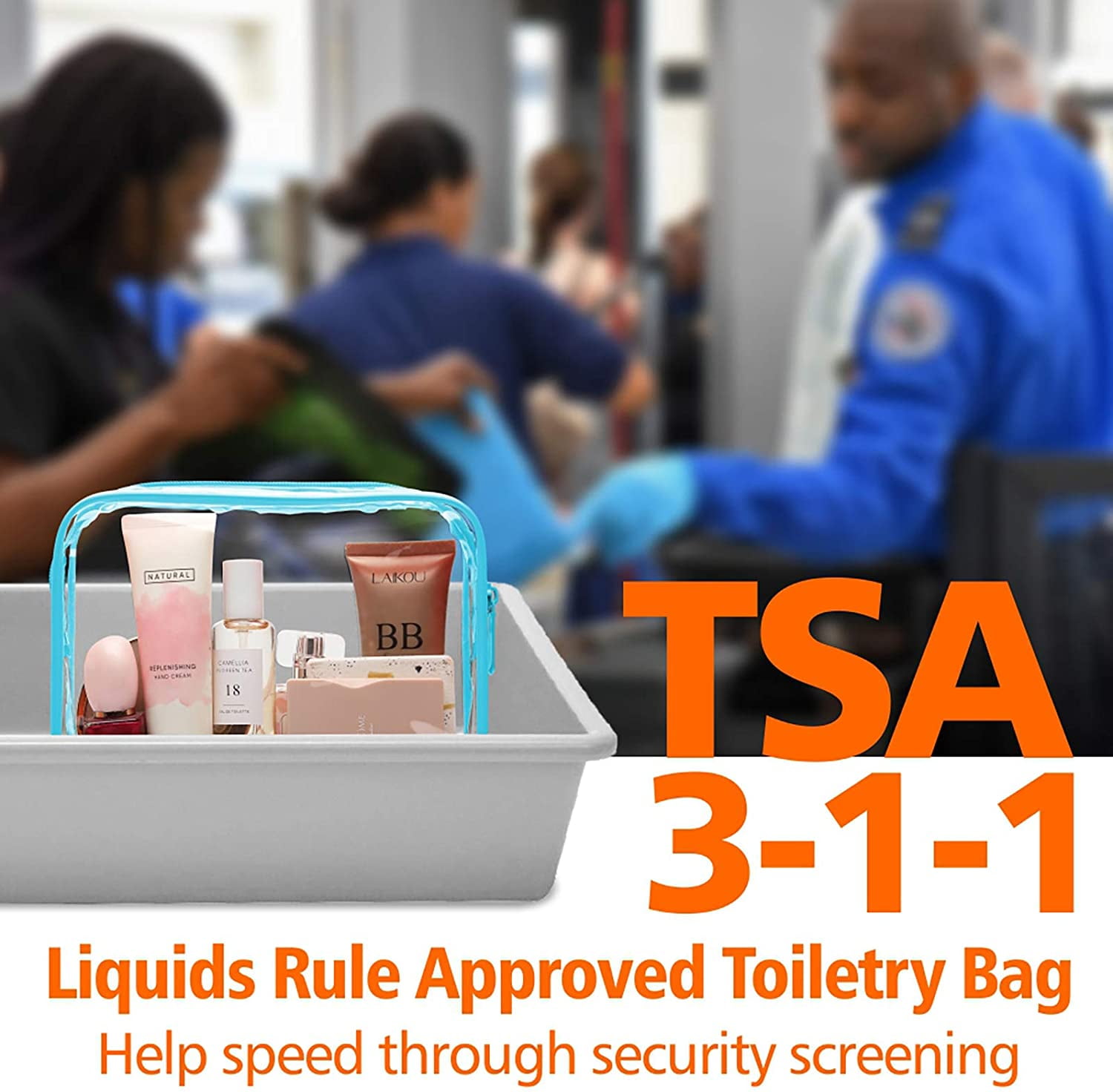 EzPacking Clear TSA Approved 3-1-1 Travel Toiletry Bag for Carry on / Quart Size Transparent Liquids Pouch for Airport Security & Carry on / Reusable See