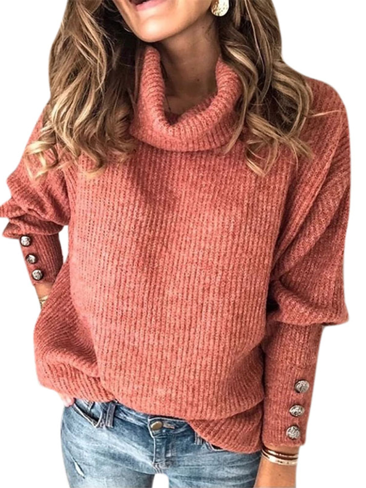 Womens Knitted Bobble Sleeve Baggy Jumper Ladies Winter Wear Crop Sweater Lot 