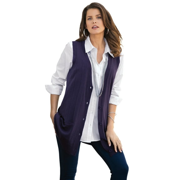 Roaman's Women's Plus Size Drop Needle Vest Lightweight Sweater Knit