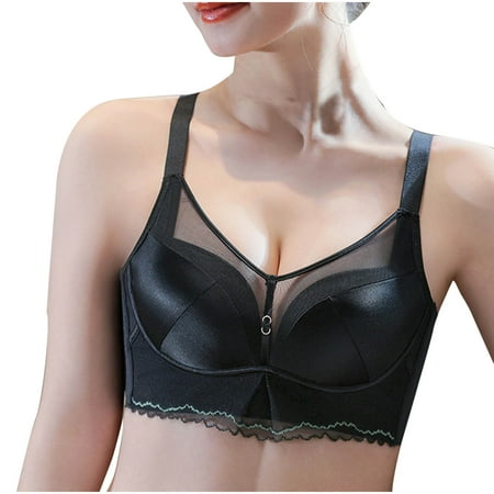 Gnurob Push Up Bralettes for Womens Seamless Wireless Bras Sexy Lace Beauty Back Smoothing Bra Hide Back Fat Bralette Full Support Brassiere Clearance Saving Black Medium