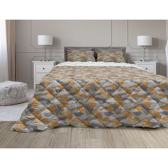 Waves Comforter & Sham Bedding Set, Abstract Pattern Illustration with Waves Hand-drawn Style Graphic Ornamental Curves, 3 pcs Duvet Set Microfiber Filling Quilt, 5 Sizes, Multicolor, by Ambesonne