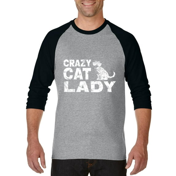 Artix - Mens Raglan Sleeve Baseball T-Shirts, up to Size 3XL - Crazy Cat Lady