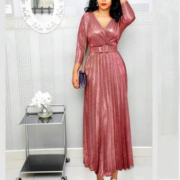 WJHWSX Womens Fall Dresses,Casual Dresses for Women,Fall Dresses for Women 2025,Long Sleeve,V Neck,Easy Care,Solid,3XL(US:14)