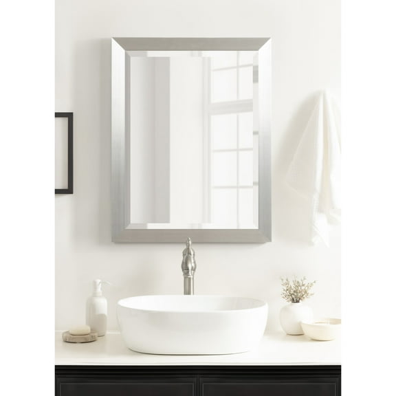 Kate and Laurel Cressna Traditional Framed Rectangle Bathroom Vanity Mirror, 22 x 28, Brushed Nickel, Classic Rectangular Bathroom Mirror for Over Sink or for Use as Entryway or Living Room Decor