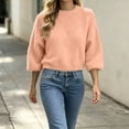 thumbnail image 3 of yillto Sweater for Womens Crop Knit Long Sleeve Fuzzy Crew Neck Pullover Warm Fall Winter Outwear, 3 of 6