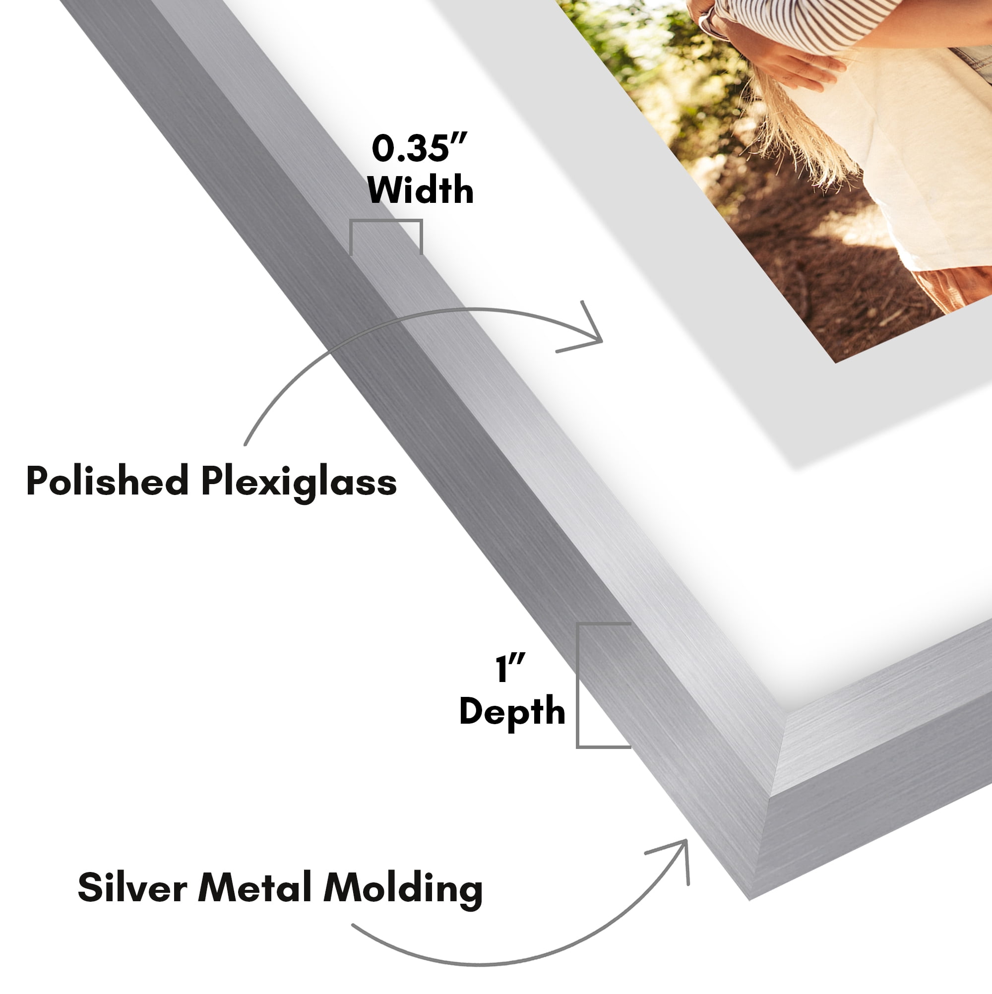Americanflat 8x10 Picture Frame with Shatter-Resistant Glass Aluminum Floating Display Photo Float - Silver